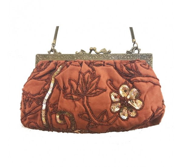 AC060 HAND EMBROIDERED FLORAL SEQUIN VINTAGE CLUTCH