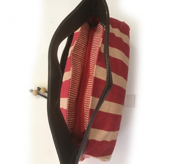 red stripe euro style cut handle bag 
