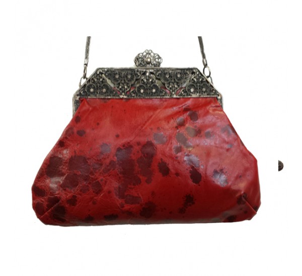 31075 RED LEATHER VINTAGE LARGE CLUTCH