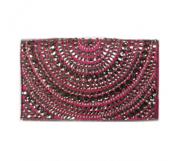 394590 HAND CRAFTED CRYSTAL WORK FLAP OVER CLUTCH