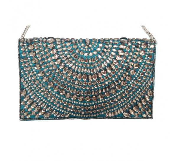 384590T HAND CRAFTED CRYSTAL FLAP OVER CLUTCH.CROSS BODY BAG