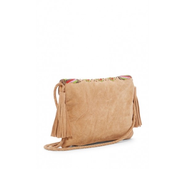 RK1517 LEATHER SUEDE CLUTCH WITH BEADED FLAP AND TASSEL