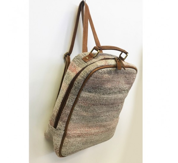 WOVEN CARPET BACK PACK WITH LEATHER TRIM