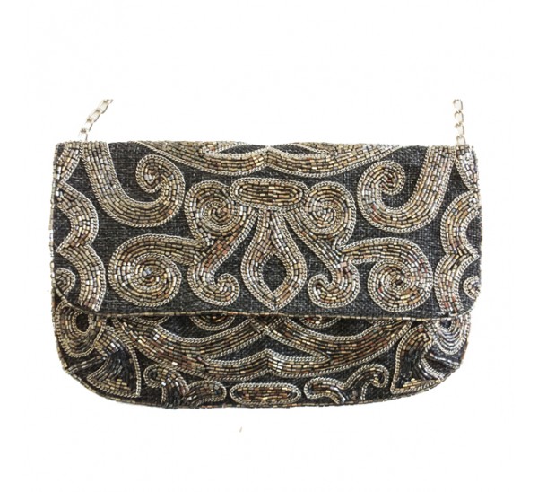 ACP390 HAND CRAFTED BEADED CLUTCH/CROSS BODY BAG