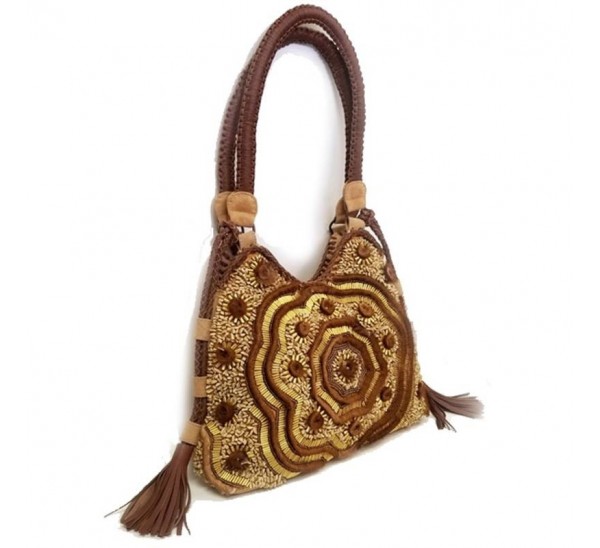 RD514 LEATHER HOBO HAI RON AND BRASS/ STONE EMBROIDERED 