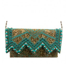 4568 HAND CRAFTED GOLD TURQUOISE CROSS BODY CLUTCH