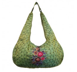 6748Q SILK QUILTED ZIP TOP EMBROIDERED HOBO