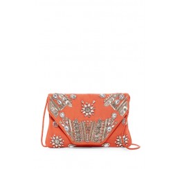 RK2417 COTTON CANVAS CRYSTALS FLAP OVER CROSS BODY CLUTCH