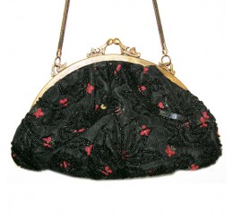AC118 BLACK RED BUTTERFLY TAPESTRY BEADED VINTAGE BAG