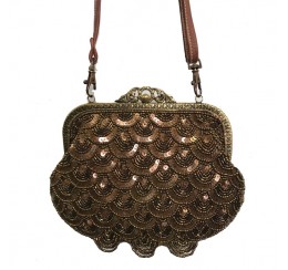 VICTORIAN VINTAGE LEATHER AND SCALLOP SEQUIN BAG
