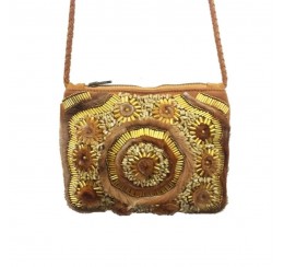 RD515 LEATHER ZIP TOP EMBROIDERED POUCH CROSS BODY