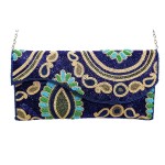 RD10327 CURVED FLAP ALL BEADED/CRYSTAL BLUE CLUTCH