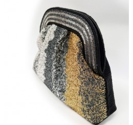 RD10259 HAND CRAFTED BEADED BLACK/GOLD FRAME CLUTCH