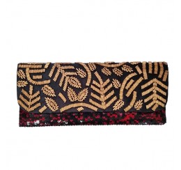 BLACK RED SEQUIN BEADED FLAP OVER CLUTCH
