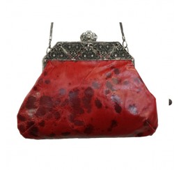 31075 RED LEATHER VINTAGE LARGE CLUTCH