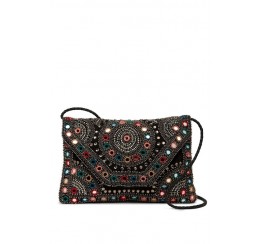 ABI05 MIRROR /PEARL EMBROIDERED FLAP OVER CLUTCH