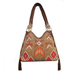 KT1 GENUINE LEATHER EMBROIDERED HOBO