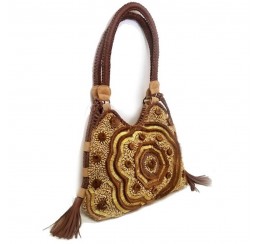 RD514 LEATHER HOBO HAI RON AND BRASS/ STONE EMBROIDERED 