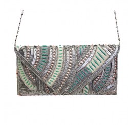 RD9688 SILK EMBROIDERED ABSTRACT SAGE CLUTCH