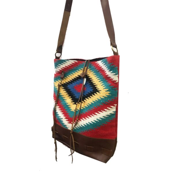 RDM1201 COTTON WOVEN CARPET S/W RL LEATHER STRAP LARGE TOTE