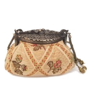 VICTORIAN 1900 TAPESTRY CARVED BRASS FRAME BAG