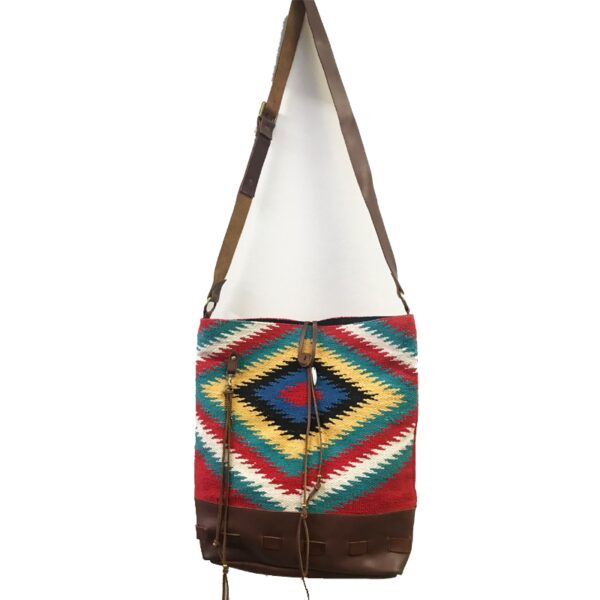 RDM1201 COTTON WOVEN CARPET S/W RL LEATHER STRAP LARGE TOTE