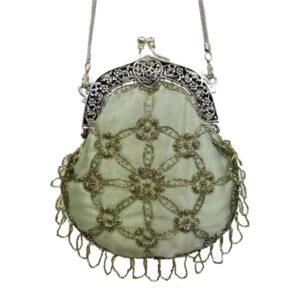 VICTORIAN VINTAGE SAGE FRINGE BAG BRASS FRAME