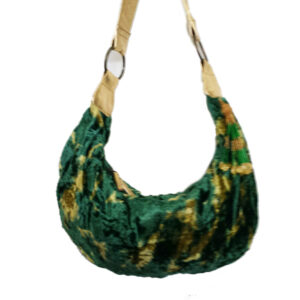 11034 Green VELVET TIE DYE LEATHER STRAP ZIP TOP HOBO