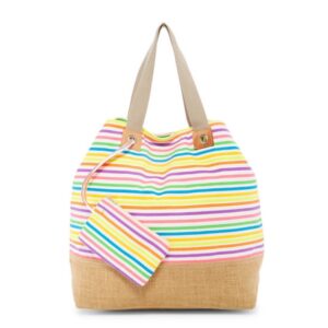 CANVAS RAINBOW STRIPE BEACH TOTE
