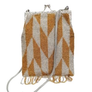 FRENCH VINTAGE ALL BEADED BRASS FRAME BAG