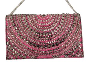 BEADED CRYSTAL WORK FLAP OVER CLUTCH