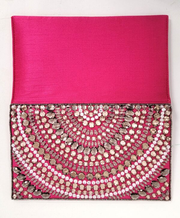 BEADED CRYSTAL WORK FLAP OVER CLUTCH