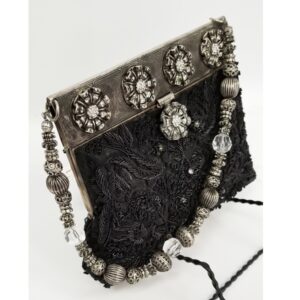 VICTORIAN 1920'S BLACK EMBROIDERED BAG