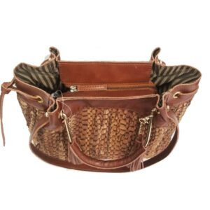 KAV3 LEATHER RECYCLED WOVEN /CROSS BODY BRASS HANDLE TOTE