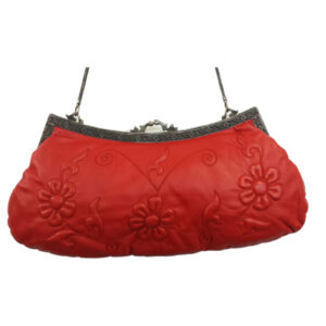 31036 RED GENUINE LEATHER LARGE EMBOSSED EMBROIDEREDCLUTCH