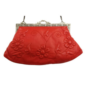 31050RED LEATHER EMBOSSED EMBROIDERED VINTAGE CLUTCH