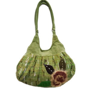 4319GREEN BOUCHE VELVET FLORAL EMBROIDERY HOBO