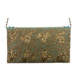 4568 HAND CRAFTED GOLD TURQUOISE CROSS BODY CLUTCH