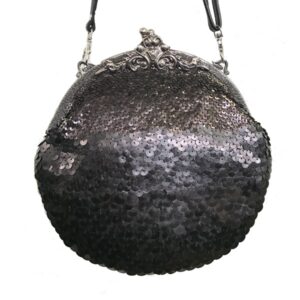 FRENCH VINTAGE HAND CRAFTED BRASS SCALE SEQUIN LEATHER V BAG