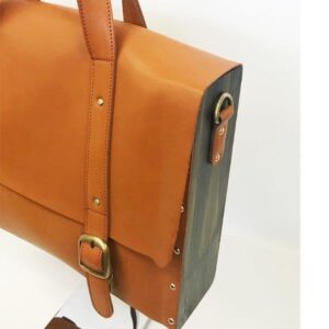 WOOD LEATHER LARGE SATCHEL/ OFFICE BAG