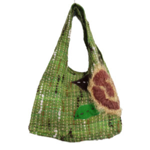 5088GREEN BOUCLE WOOL FLOWER EMBROIDERY TACO BAG