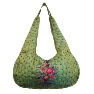 6748Q SILK QUILTED ZIP TOP EMBROIDERED HOBO