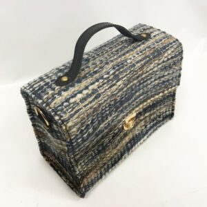 WOVEN CARPET TOP HANDLE CROSS BODY BAG/LEATHER TRIM