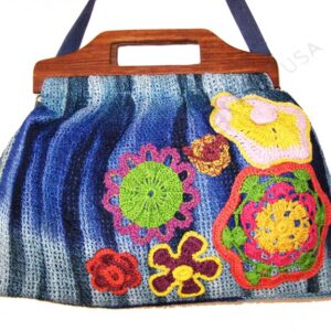 7909NTD MESH TIE DYE WOOD HANDLE CROCHET FLOWERS CROSS BODY BAG