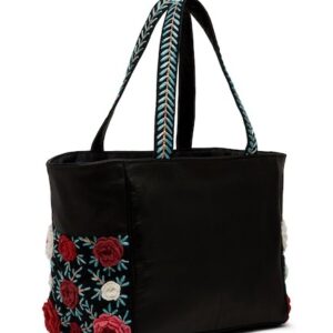 RD1830L LEATHER LARGE TOTE CROCHET FLOWER ZIP TOP