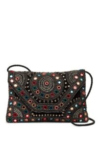 ABI05 MIRROR /PEARL EMBROIDERED FLAP OVER CLUTCH