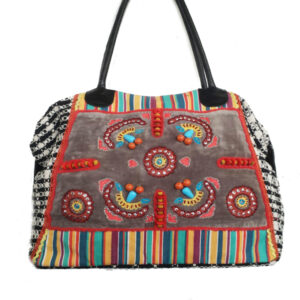 9121HT ZIP TOP STRIPE BEADED  SATCHEL BAG