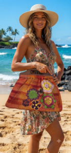 TIE DYE MESH WOOD HANDLE CROSS BODY BAG