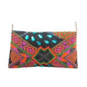RD100 MULTI COLOR HAND CRAFTED BEADED CLUTCH PEACOCK