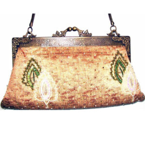 AC081 GREEN LEAF TAPESTRY BRASS FRAME VINTAGE BAG